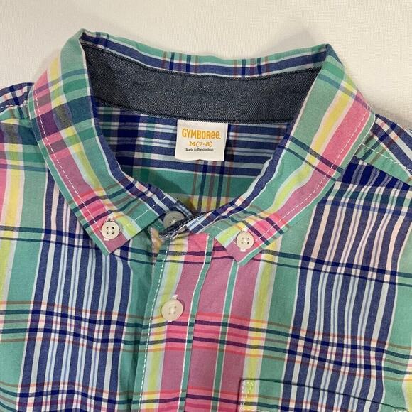 Gymboree Plaid‎ Dress Shirt Pastel Colors Boys Button Up Size Medium 7/8 - Picture 3 of 7